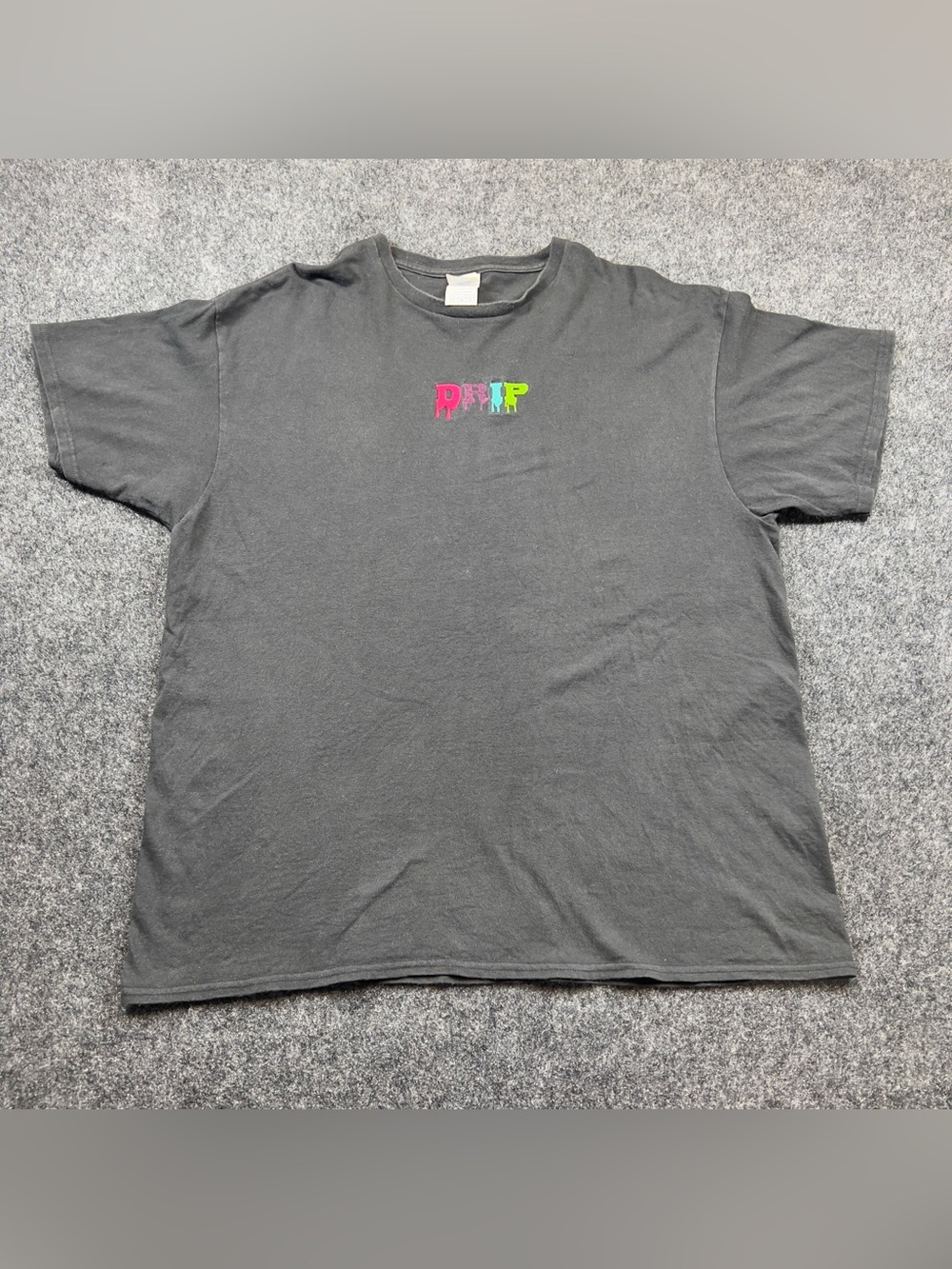 DRIP Embroidered Graphic T Shirt XL Faded Black Y2K Streetwear Grunge Tee
